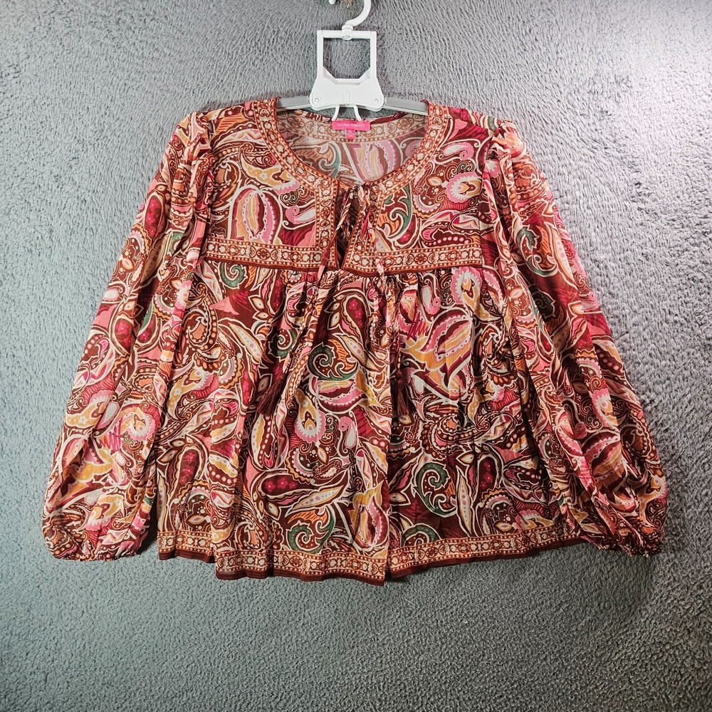 NWOT Flying Tomato Top Blouse Women XL Paisley Print w Inner Tank Maroon Tone